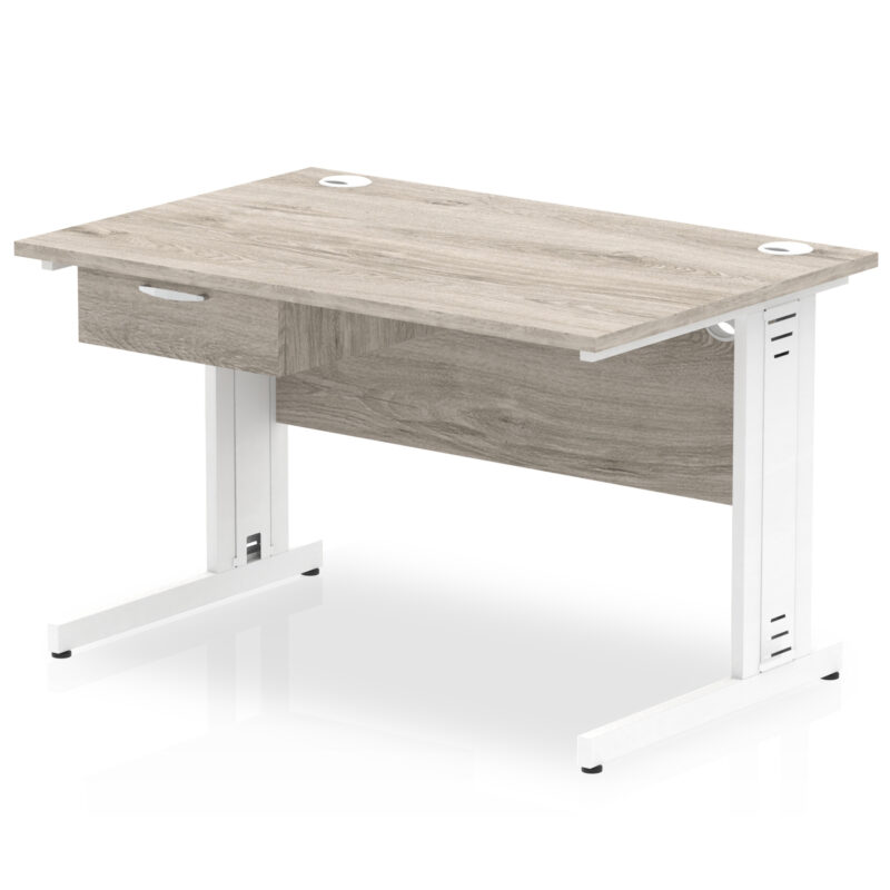 impulse cable managed straight desk white frame with single one drawer fixed pedestal