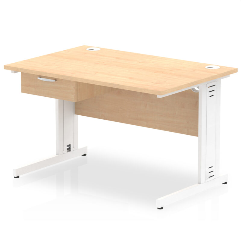 impulse cable managed straight desk white frame with single one drawer fixed pedestal