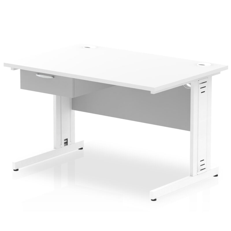 impulse cable managed straight desk white frame with single one drawer fixed pedestal