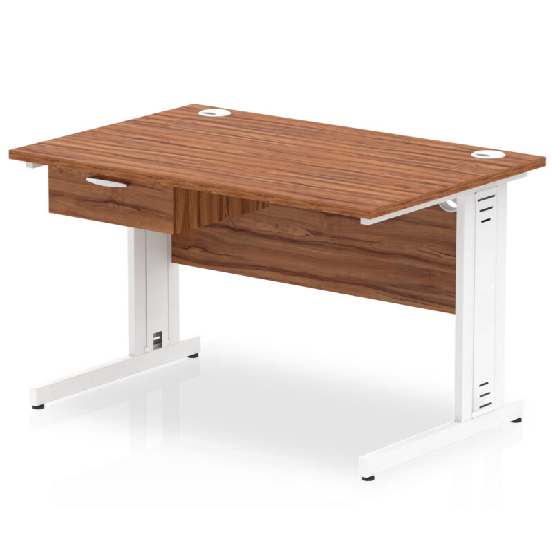 impulse cable managed straight desk white frame with single one drawer fixed pedestal