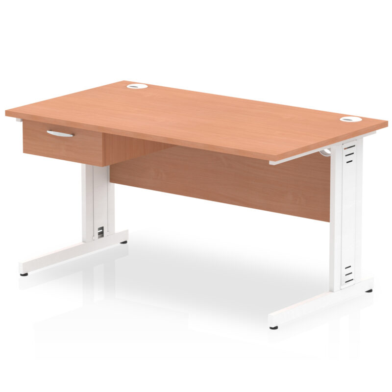 impulse cable managed straight desk white frame with single one drawer fixed pedestal