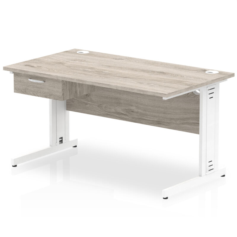 impulse cable managed straight desk white frame with single one drawer fixed pedestal