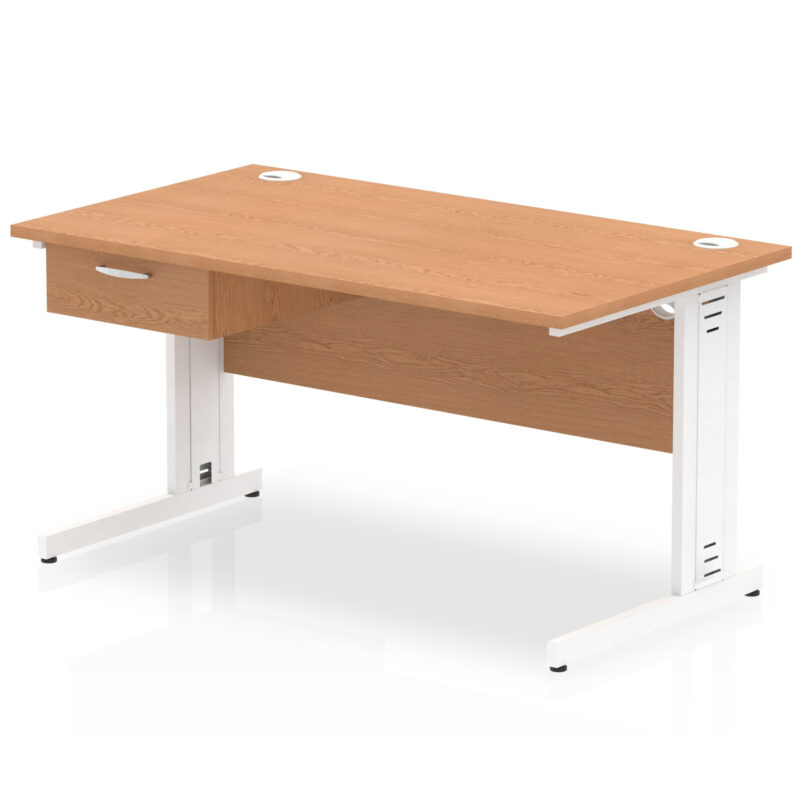 impulse cable managed straight desk white frame with single one drawer fixed pedestal