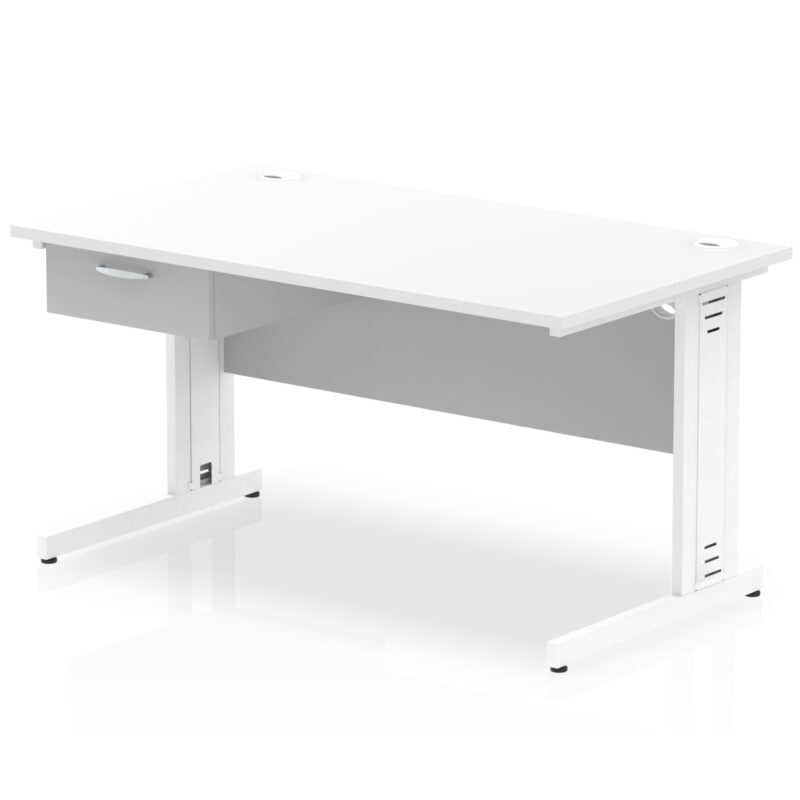 impulse cable managed straight desk white frame with single one drawer fixed pedestal