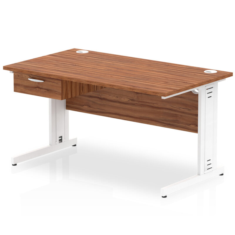 impulse cable managed straight desk white frame with single one drawer fixed pedestal
