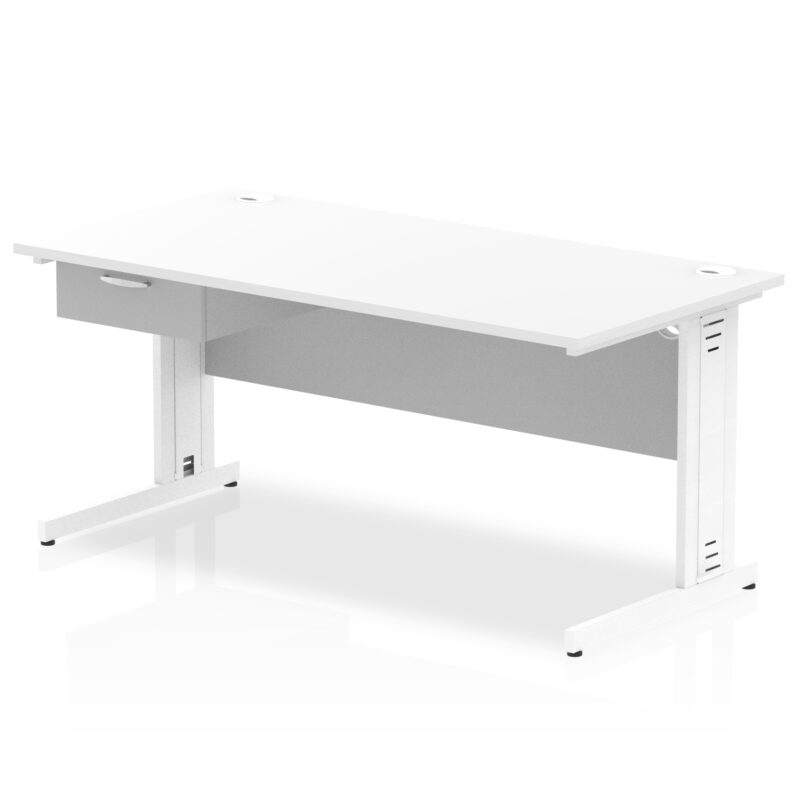 impulse cable managed straight desk white frame with single one drawer fixed pedestal