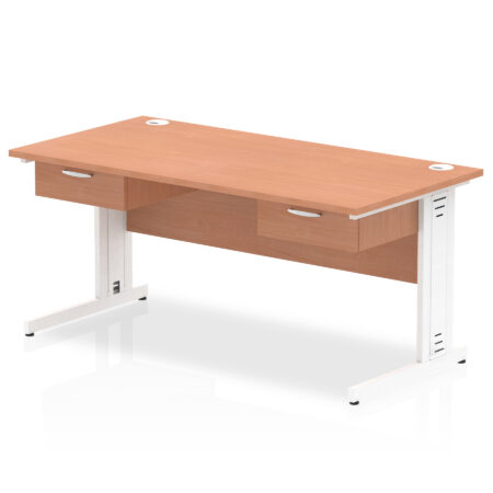 impulse cable managed straight desk white frame with two one drawer fixed pedestals