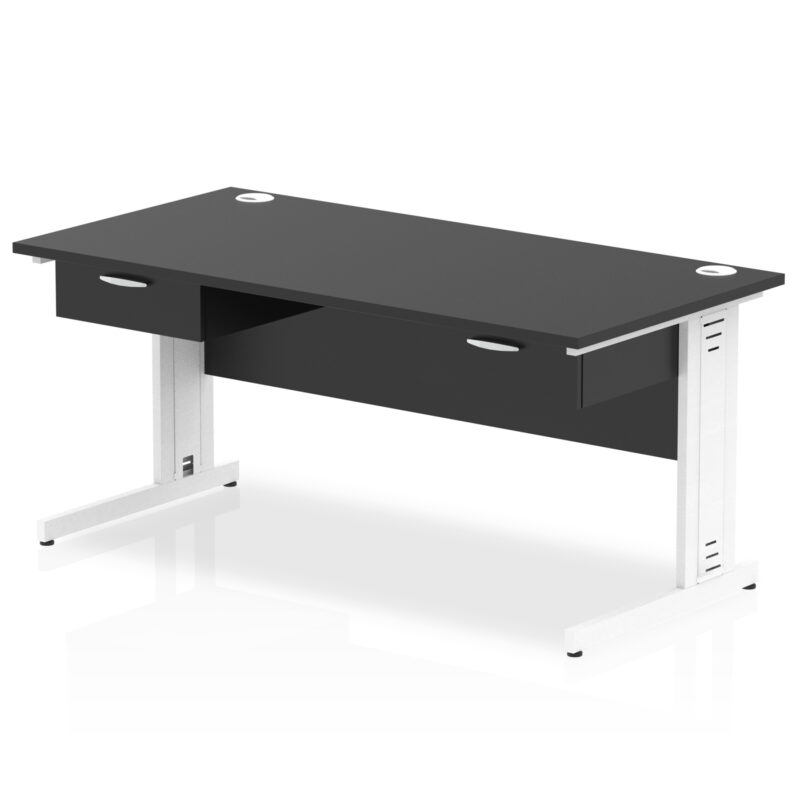 impulse cable managed straight desk white frame with two one drawer fixed pedestals