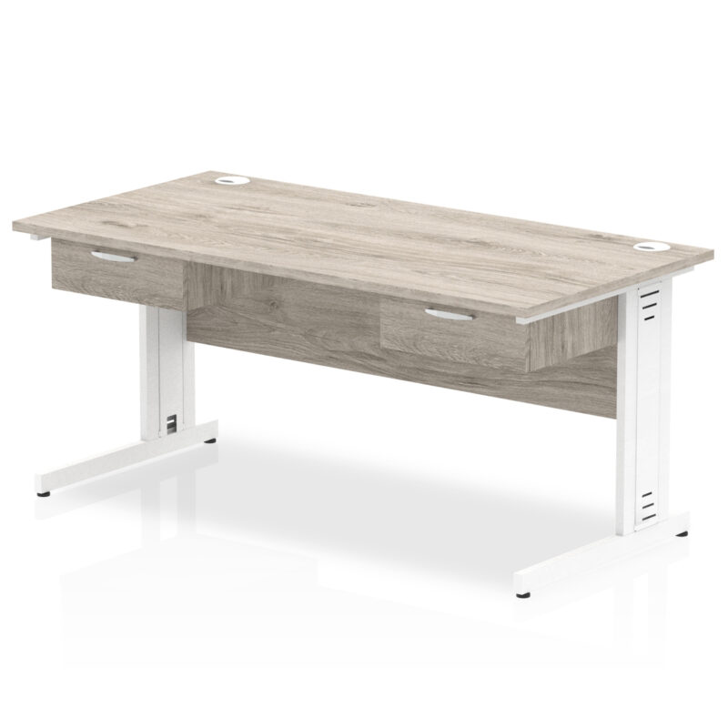 impulse cable managed straight desk white frame with two one drawer fixed pedestals