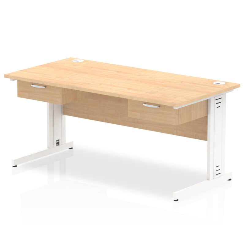 impulse cable managed straight desk white frame with two one drawer fixed pedestals