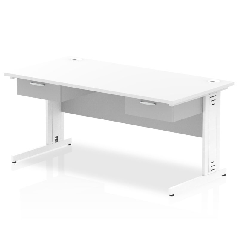 impulse cable managed straight desk white frame with two one drawer fixed pedestals