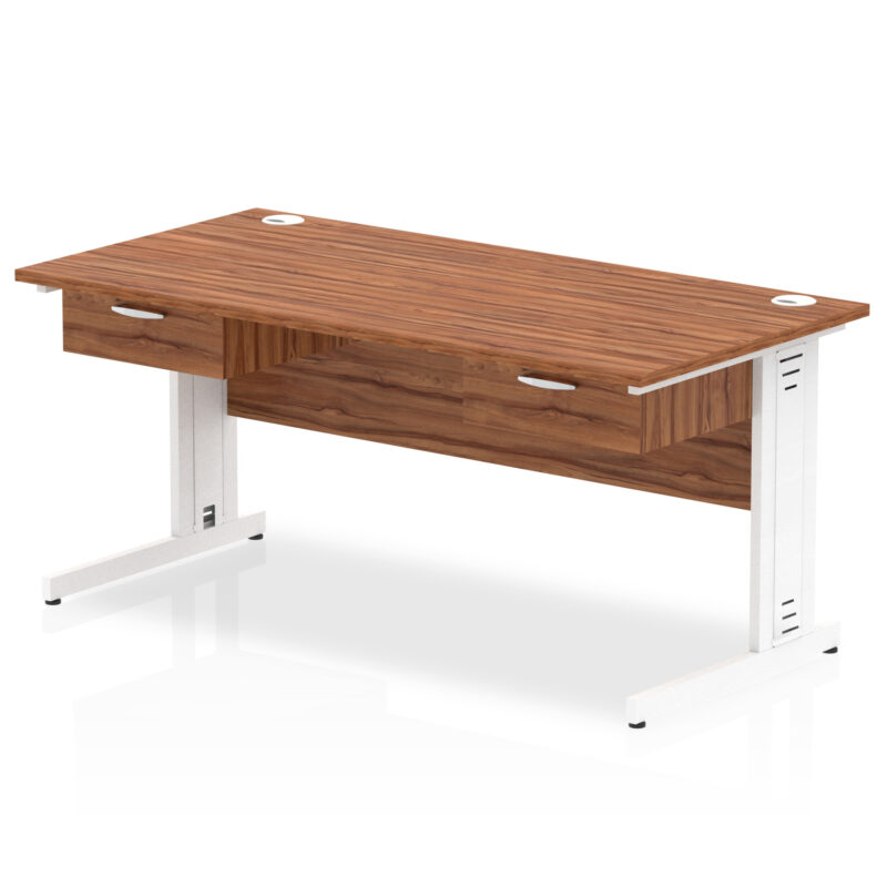 impulse cable managed straight desk white frame with two one drawer fixed pedestals