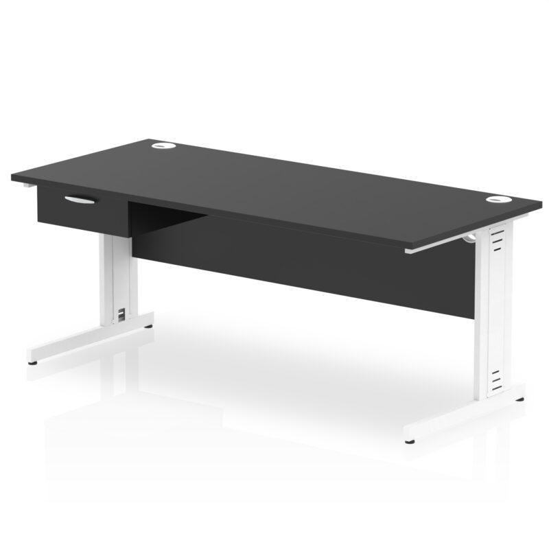 impulse cable managed straight desk white frame with single one drawer fixed pedestal