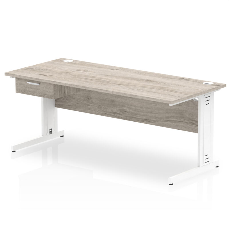 impulse cable managed straight desk white frame with single one drawer fixed pedestal