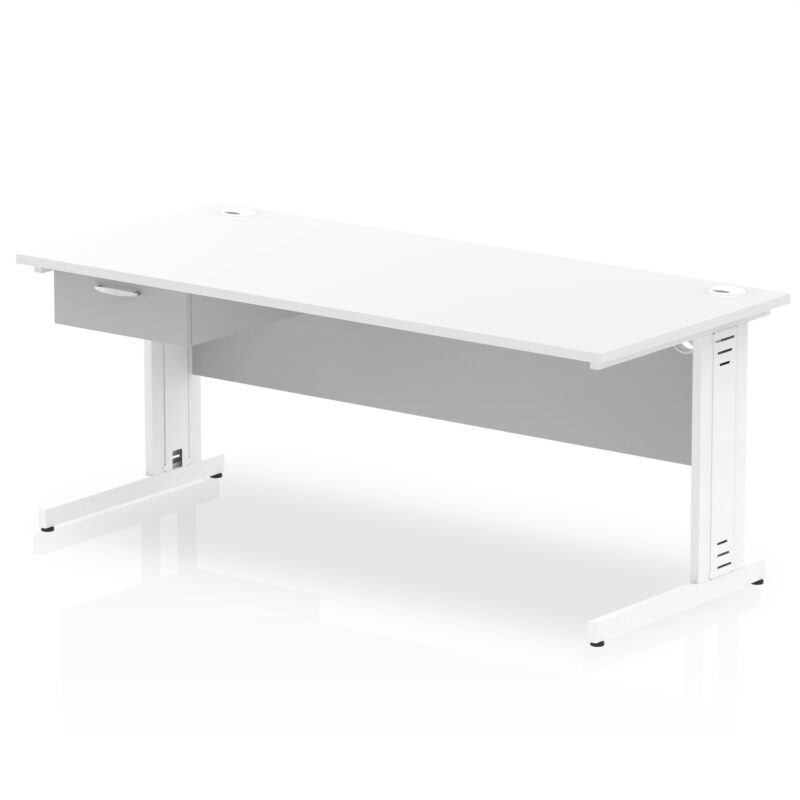 impulse cable managed straight desk white frame with single one drawer fixed pedestal