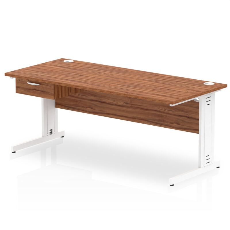 impulse cable managed straight desk white frame with single one drawer fixed pedestal