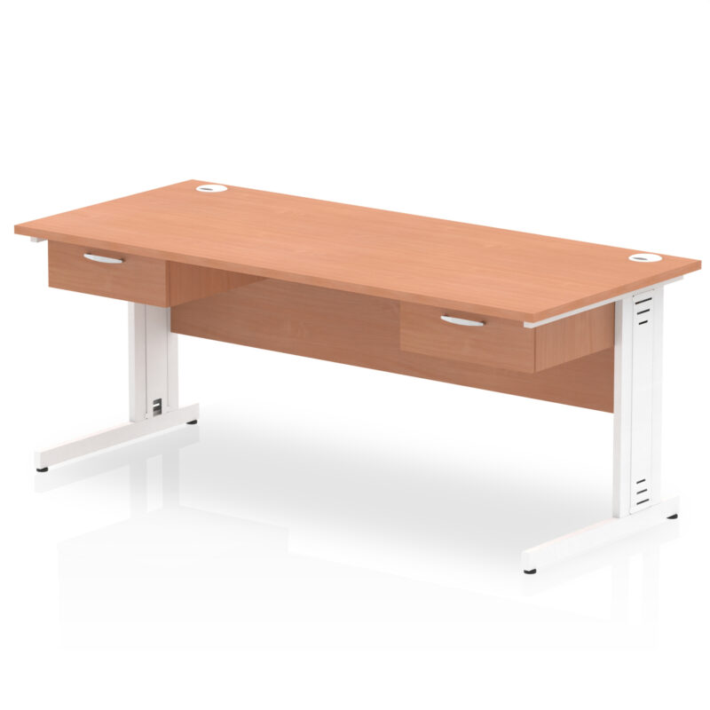 impulse cable managed straight desk white frame with two one drawer fixed pedestals
