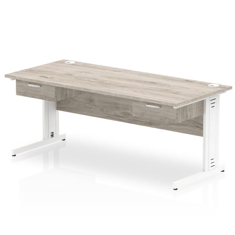 impulse cable managed straight desk white frame with two one drawer fixed pedestals