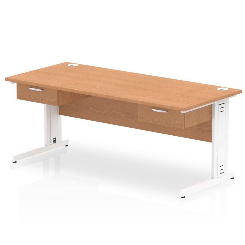 impulse cable managed straight desk white frame with two one drawer fixed pedestals