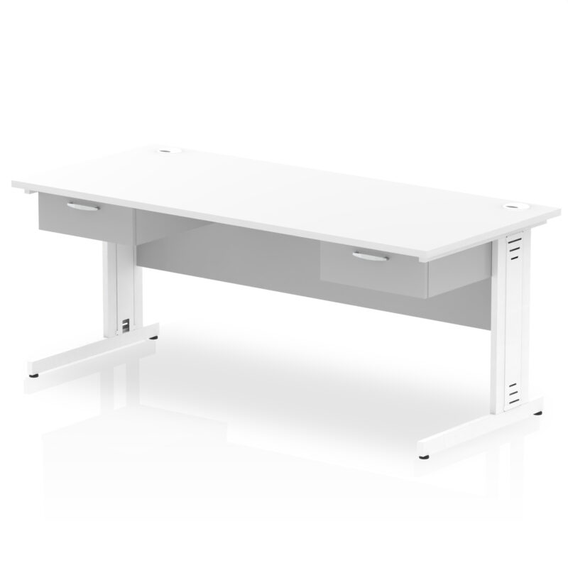 impulse cable managed straight desk white frame with two one drawer fixed pedestals