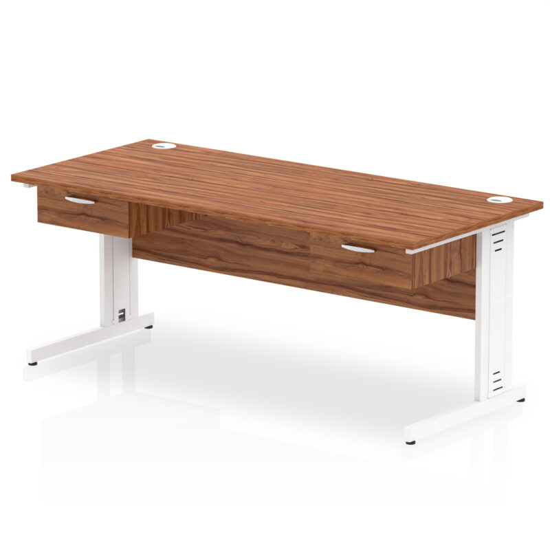 impulse cable managed straight desk white frame with two one drawer fixed pedestals