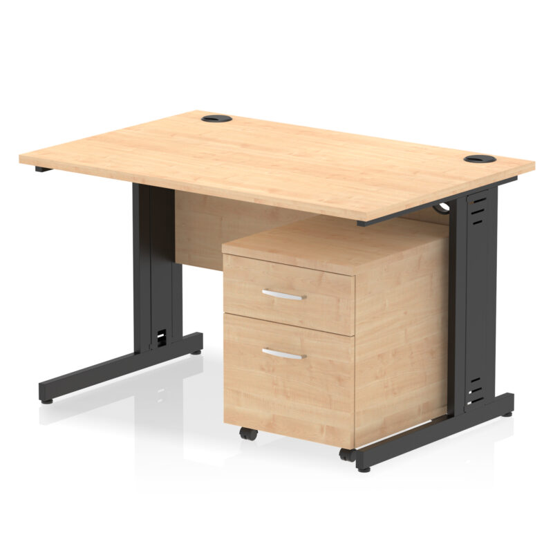 impulse 1200mm cable managed straight desk with mobile pedestal