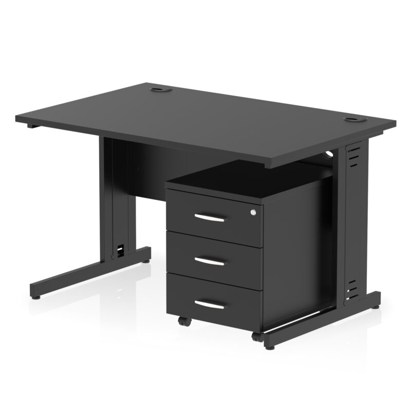 impulse 1200mm cable managed straight desk with mobile pedestal