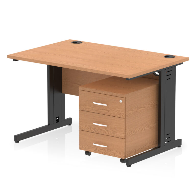 impulse 1200mm cable managed straight desk with mobile pedestal