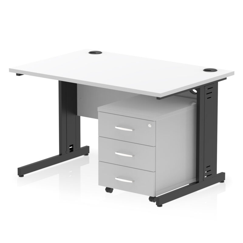 impulse 1200mm cable managed straight desk with mobile pedestal