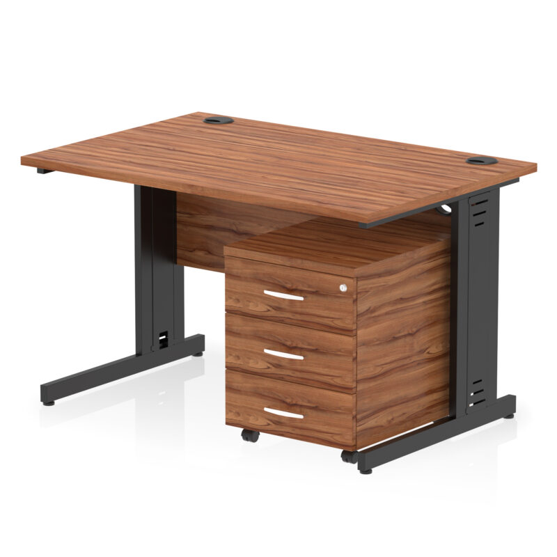 impulse 1200mm cable managed straight desk with mobile pedestal