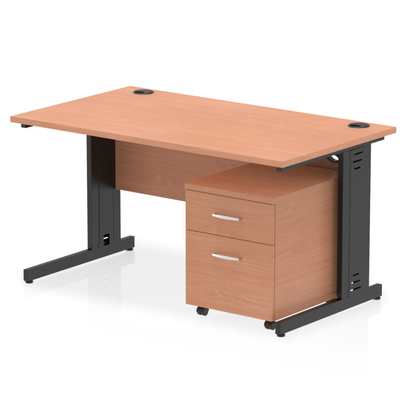 impulse 1400mm cable managed straight desk with mobile pedestal