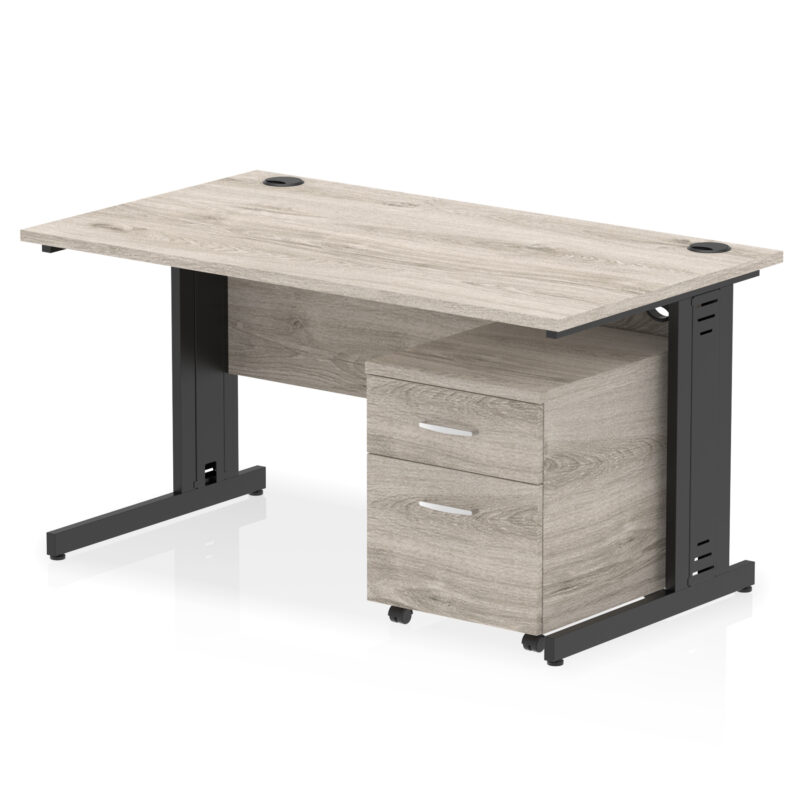 impulse 1400mm cable managed straight desk with mobile pedestal
