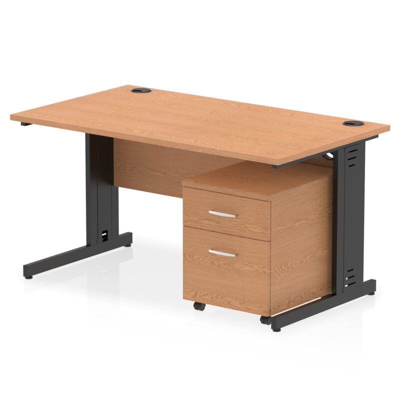 impulse 1400mm cable managed straight desk with mobile pedestal