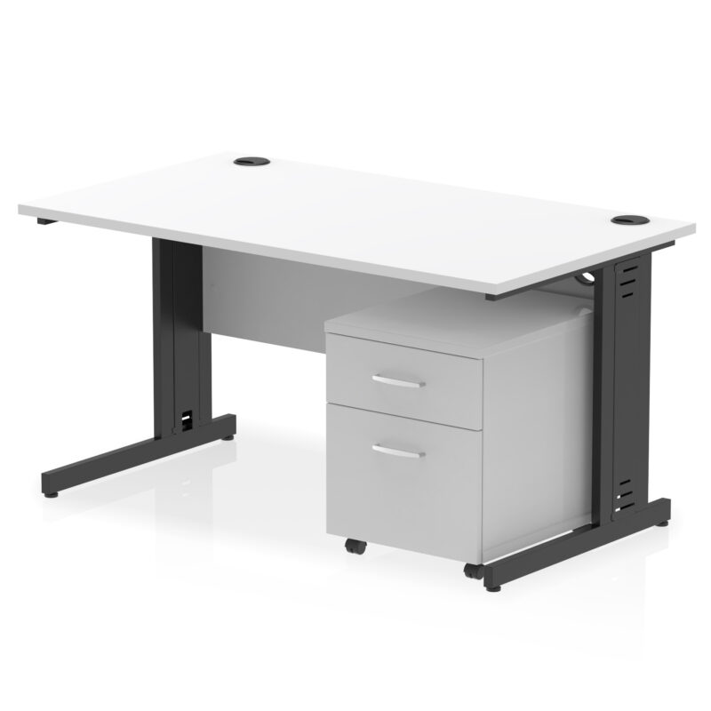 impulse 1400mm cable managed straight desk with mobile pedestal