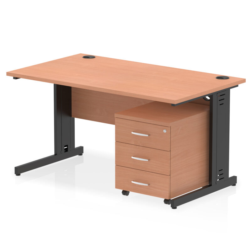 impulse 1400mm cable managed straight desk with mobile pedestal