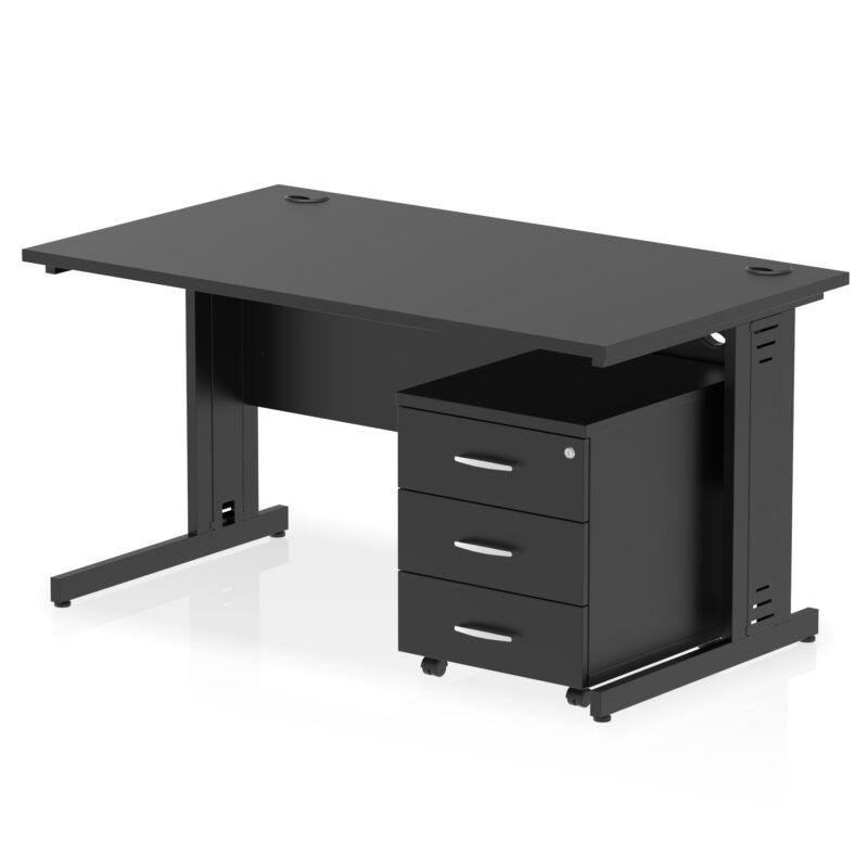 impulse 1400mm cable managed straight desk with mobile pedestal