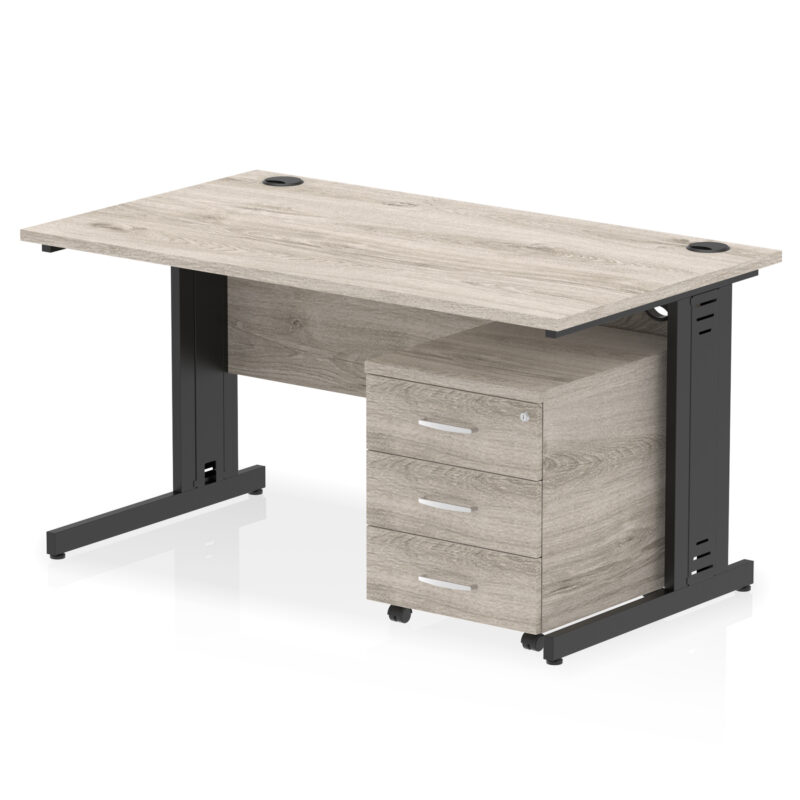 impulse 1400mm cable managed straight desk with mobile pedestal