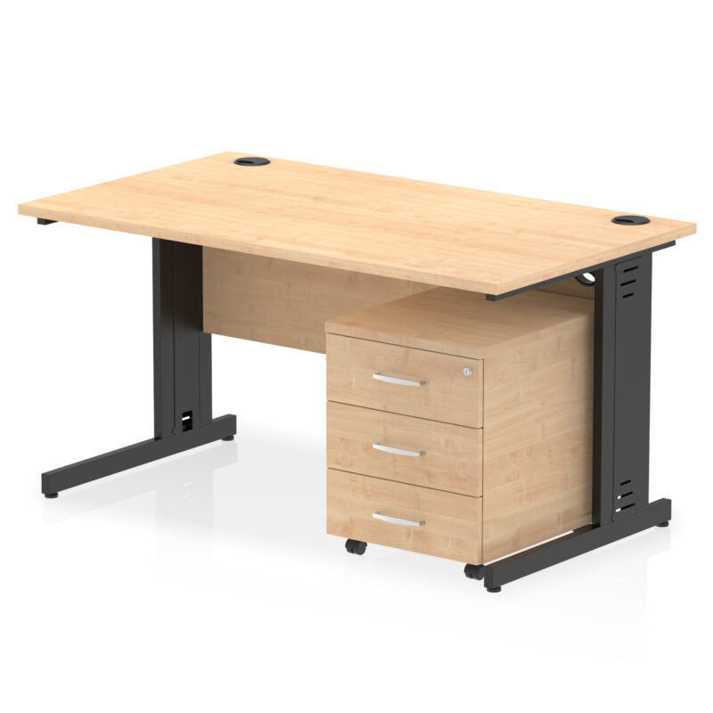impulse 1400mm cable managed straight desk with mobile pedestal