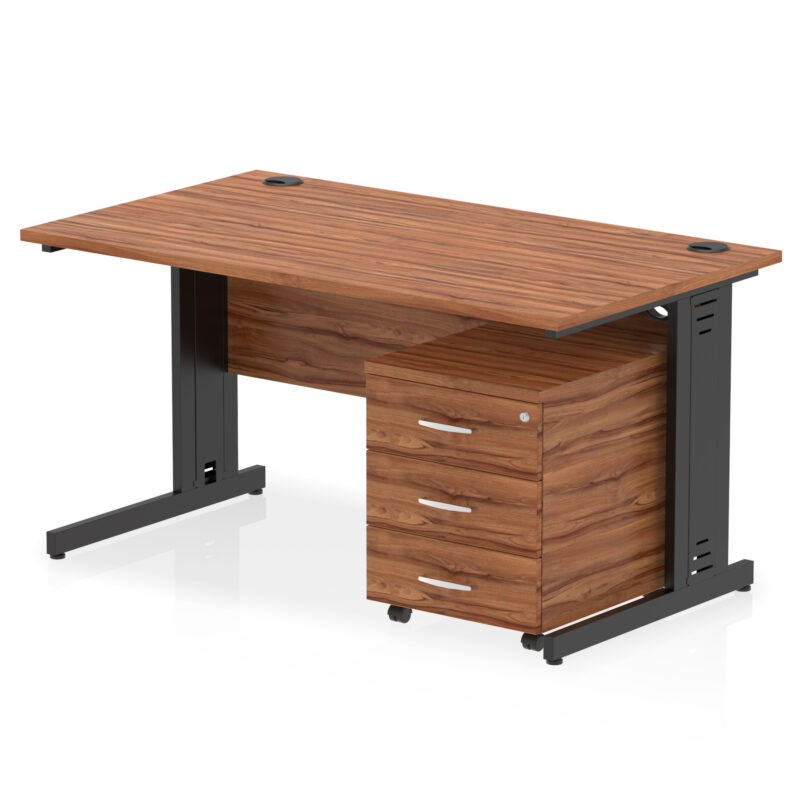 impulse 1400mm cable managed straight desk with mobile pedestal