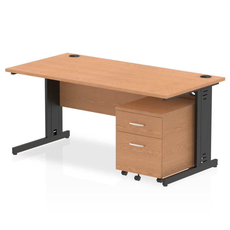 impulse 1600mm cable managed straight desk with mobile pedestal