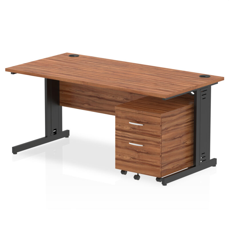 impulse 1600mm cable managed straight desk with mobile pedestal