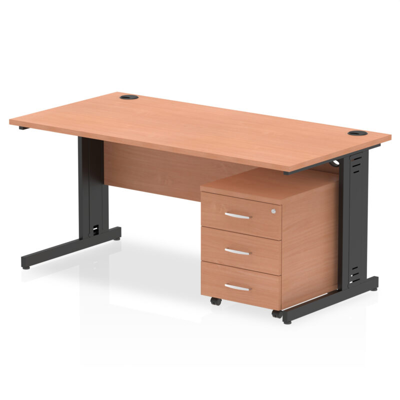 impulse 1600mm cable managed straight desk with mobile pedestal