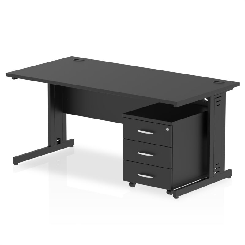 impulse 1600mm cable managed straight desk with mobile pedestal