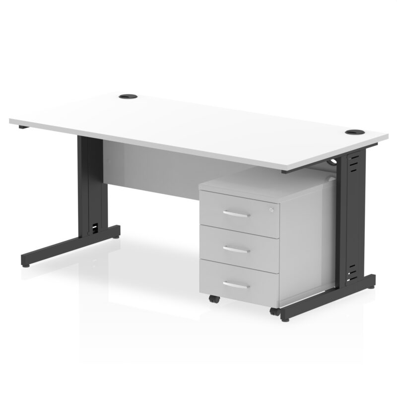 impulse 1600mm cable managed straight desk with mobile pedestal