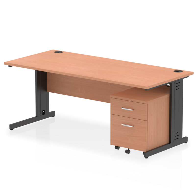 impulse 1800mm cable managed straight desk with mobile pedestal