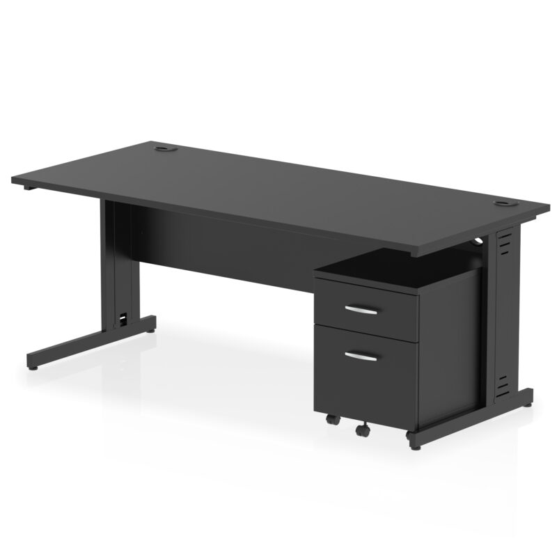 impulse 1800mm cable managed straight desk with mobile pedestal