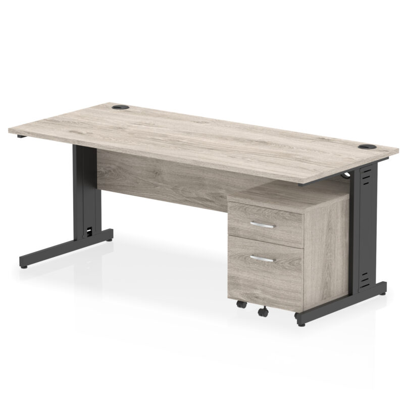 impulse 1800mm cable managed straight desk with mobile pedestal
