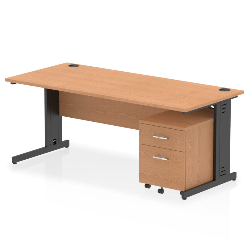 impulse 1800mm cable managed straight desk with mobile pedestal