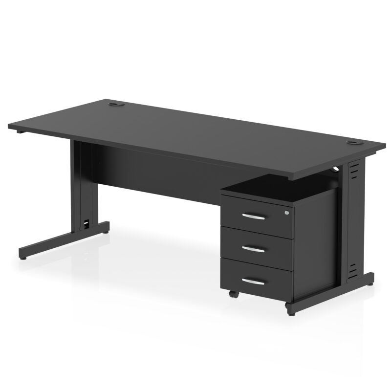 impulse 1800mm cable managed straight desk with mobile pedestal