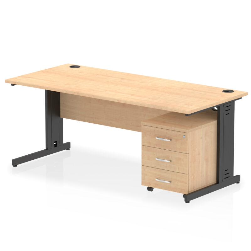 impulse 1800mm cable managed straight desk with mobile pedestal